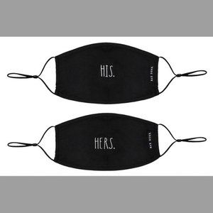 Rae Dunn Face Masks, His/Hers Design- Black, Set